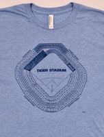 Light blue heather t-shirt with Navy graphic of Detroit Tiger Stadium seating chart