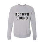 Heather gray crewneck sweatshirt with simple bold black 'Motown Sound' text across the chest"