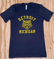 Black T-shirt with yellow Detroit Michigan tiger head graphic